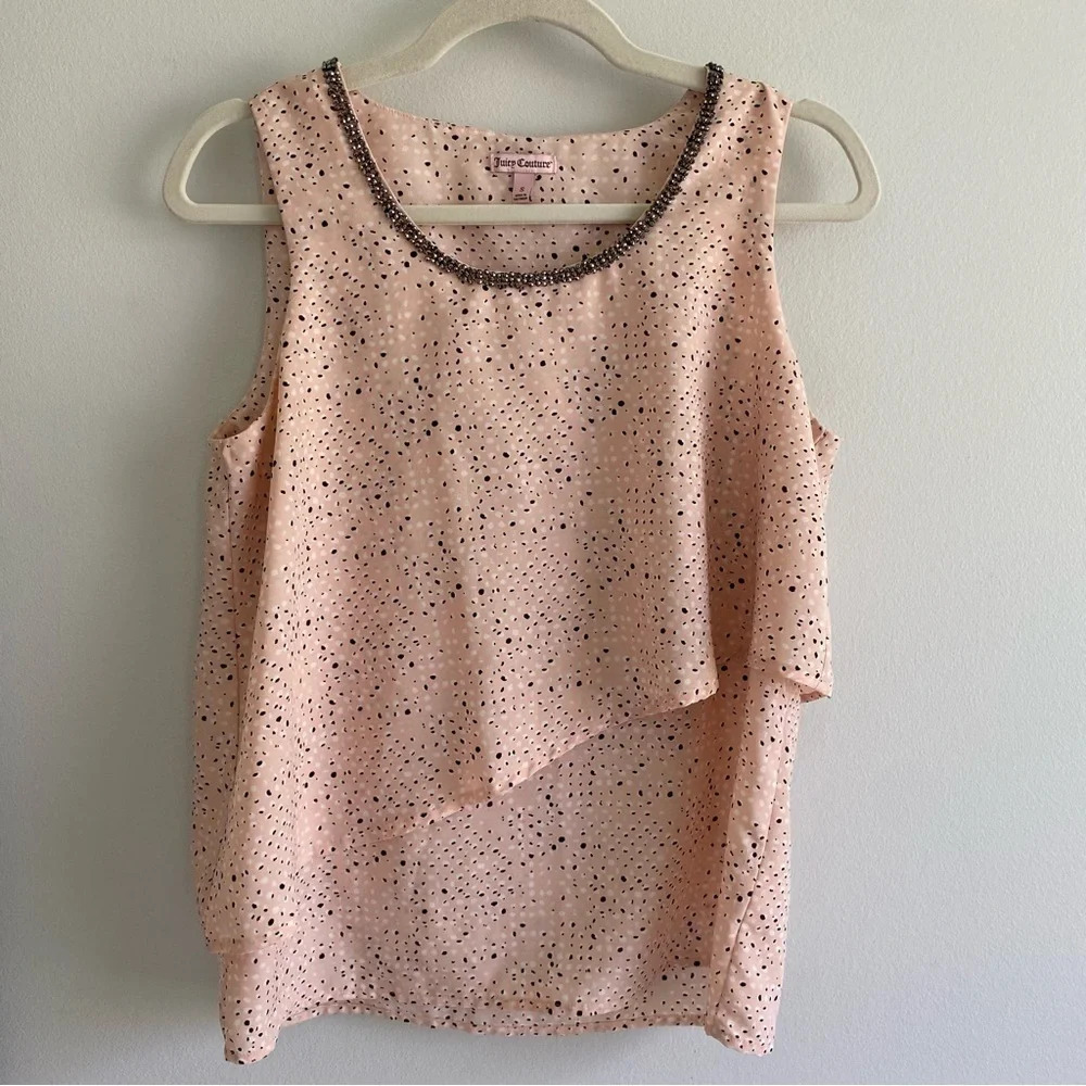 JUICY Couture Flowy, Asymmetrical Pink white and black speckled Tank Top Size S